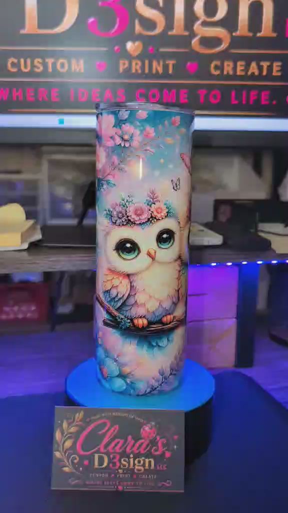 Floral Owl Family 20oz Skinny Tumbler with Butterflies | Cute Owl Gift